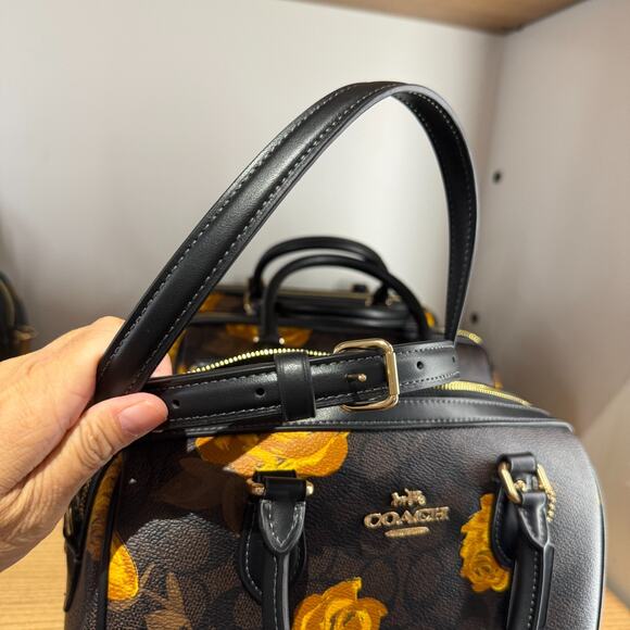 Coach CCE30 Rowan Satchel Bag In Signature Canvas With Floral Print Walnut/Black - Picture 6 of 6